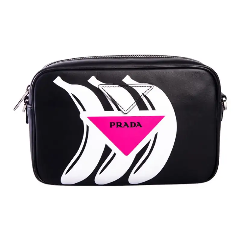 PRADA Printed Pattern Calfskin Shoulder Bag, Crossbody Bag Women's Black