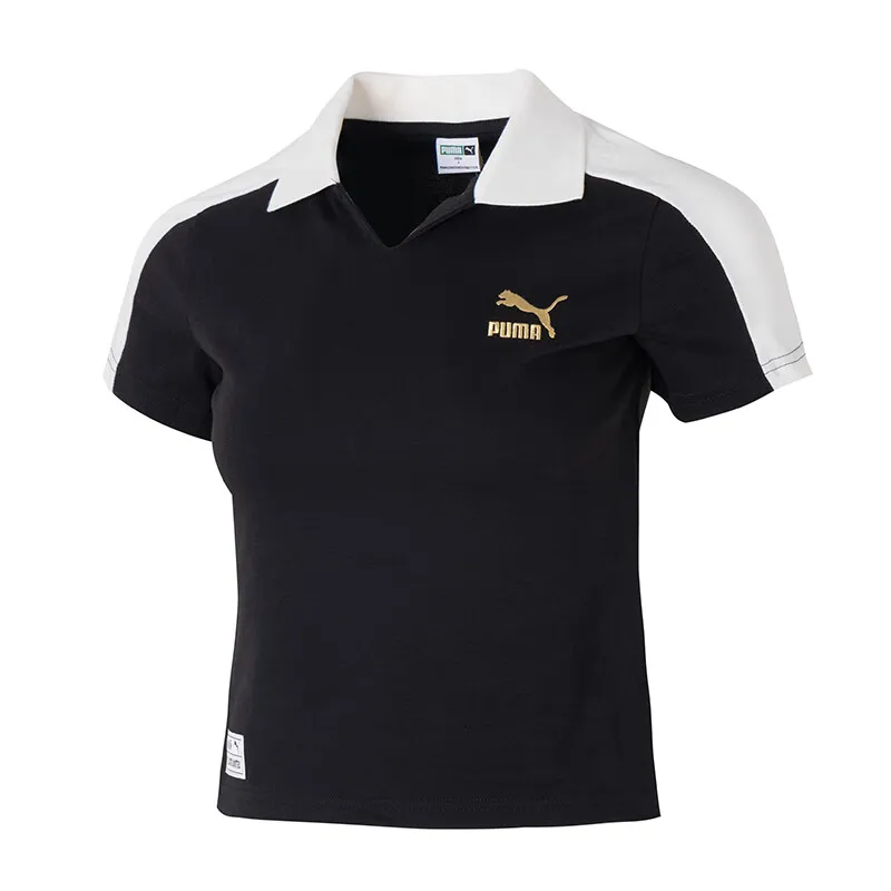 PUMA Polo Shirts Women's Black Polo Collar Moderate Nipped-in Waist