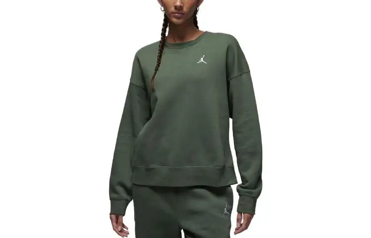 Jordan Brooklyn Fleece Sweatshirts Women's Green Crew Neck Moderate Regular