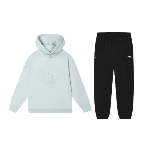 FILA Casual Sportswear Men's Clothing Sets Autumn Blue Top+Jet Black Pants Hooded Moderate