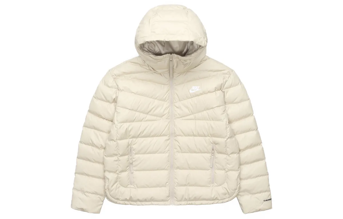 Nike Down Jackets Women's Beige Hooded Moderate Puffer Jacket