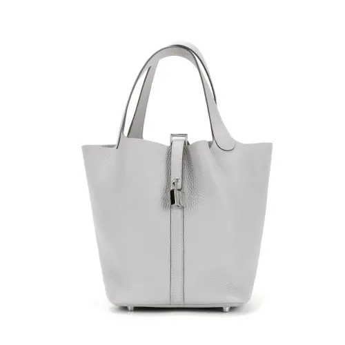 HERMES Picotin Lock Clemence Bullock Leather Basket Bag, Bucket Bag, Handbag 22 Women's 80 Gris Perle Pearl Gray