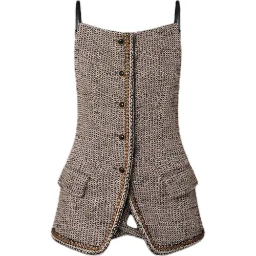 LOUIS VUITTON Button Up Lurex Tweed Top Camisole Women's Gray