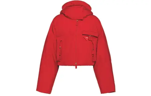 PRADA Down Jackets Women's Red Hooded Moderate Down Jacket