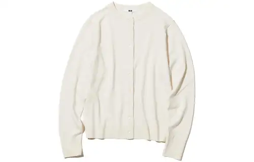 UNIQLO Knitwear Women's Ivory Crew Neck Moderate Cardigan