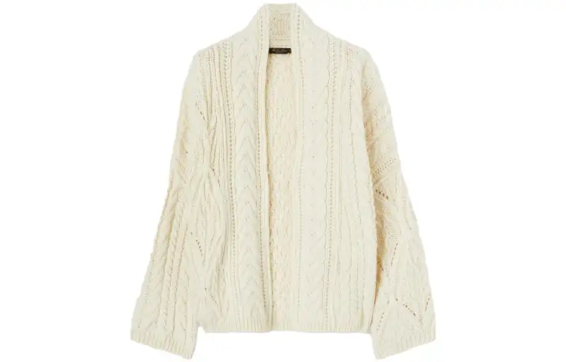 Loro Piana Knitwear Women's Ecru V Neck Moderate Cardigan
