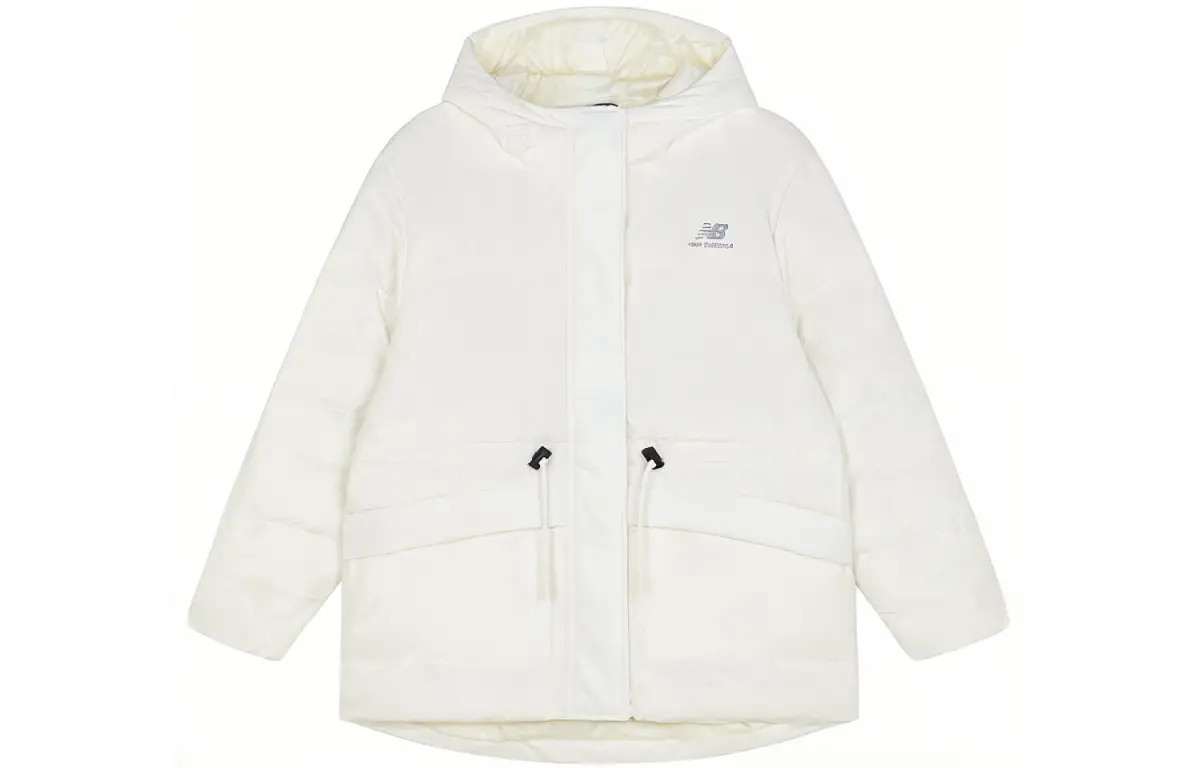 New Balance Down Jackets Women's White Hooded Moderate Nipped-in Waist