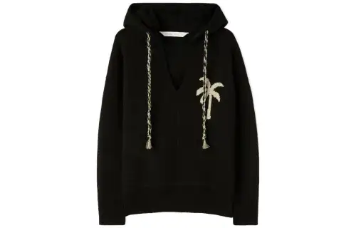 PALM ANGELS Palm Intarsia Drawstring Knitted Hoodie