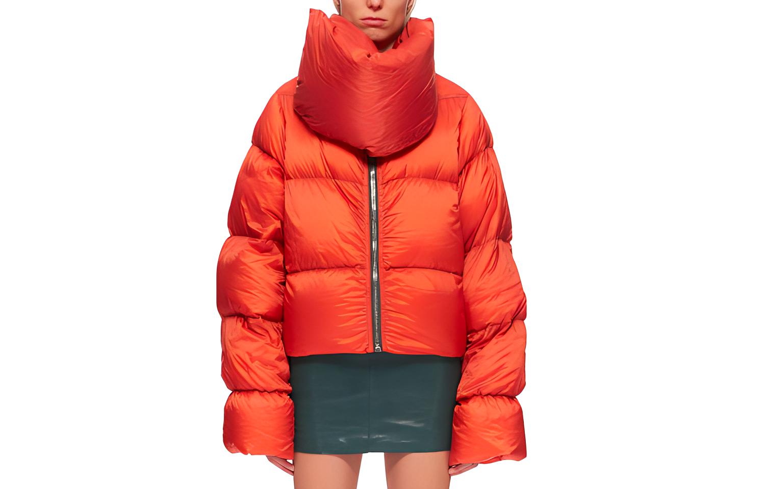 RICK OWENS/RO FW22 Solid Color Stand Collar Down Jacket Women's Orange