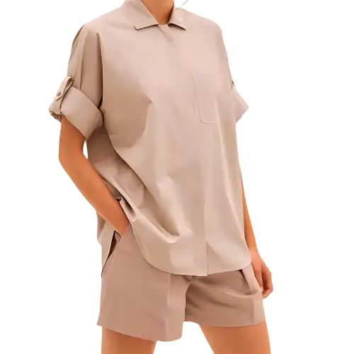 HERMES Shirts Women's Khaki Lapel Moderate Other