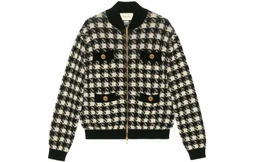 GUCCI Houndstooth Bomber Jacket Ivory/Black