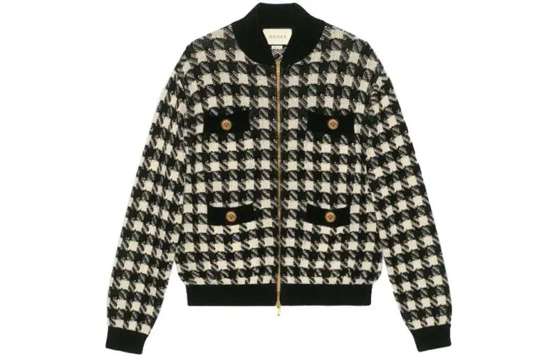 GUCCI Houndstooth Bomber Jacket Ivory/Black