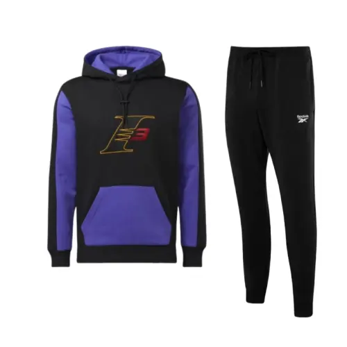 Reebok Letter Logo Fleece Lined Hooded Pullover American Sweatshirt Pants Casual Sportswear Men's Black