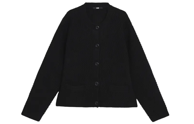 UNIQLO Knitwear Women's Black Crew Neck Moderate Cardigan