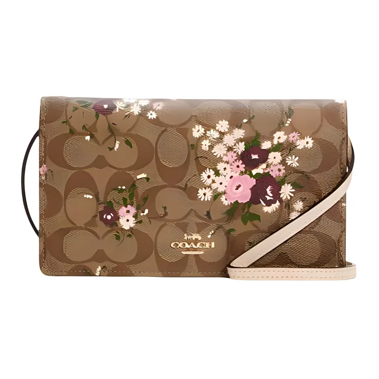 COACH Anna PVC Shoulder Bag, Crossbody Bag Small Women's Khaki Monogram