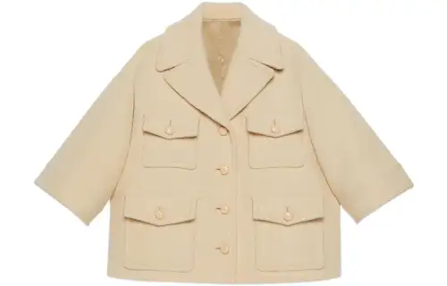 GUCCI Jackets Women's Ivory White Lapel Moderate Other