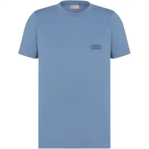 DIOR Icon T Shirts Men's Blue Crew Neck Moderate Straight Fit