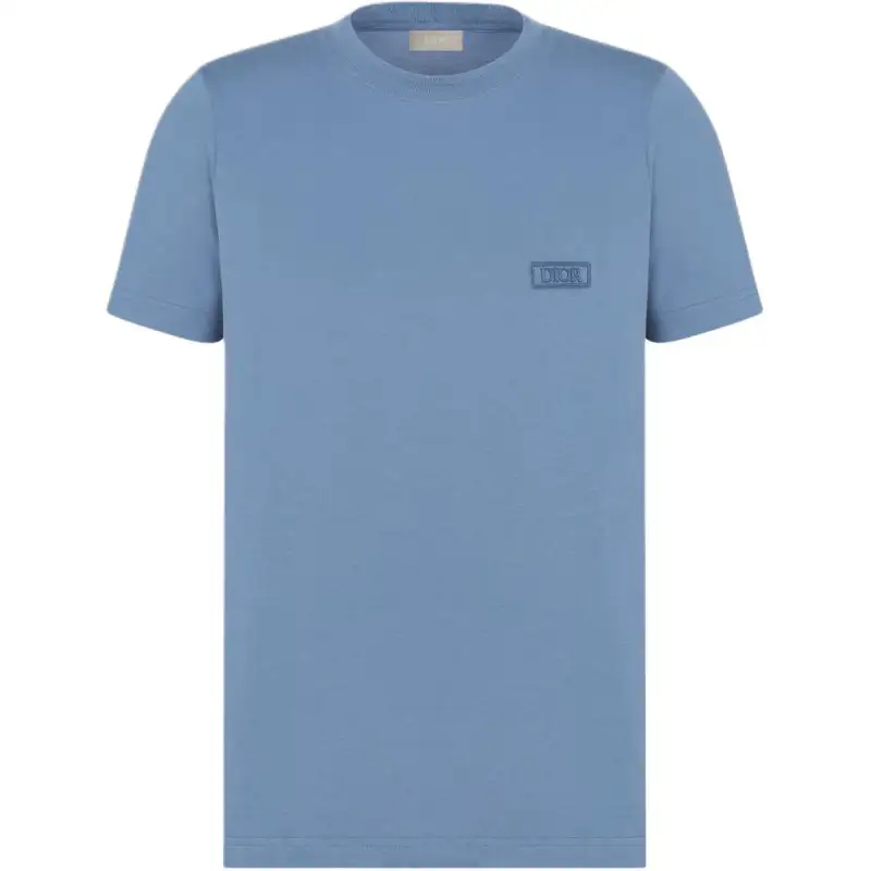 DIOR Icon T Shirts Men's Blue Crew Neck Moderate Straight Fit