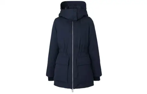 Burberry Solid Color Hooded Down Jacket Women's Blue