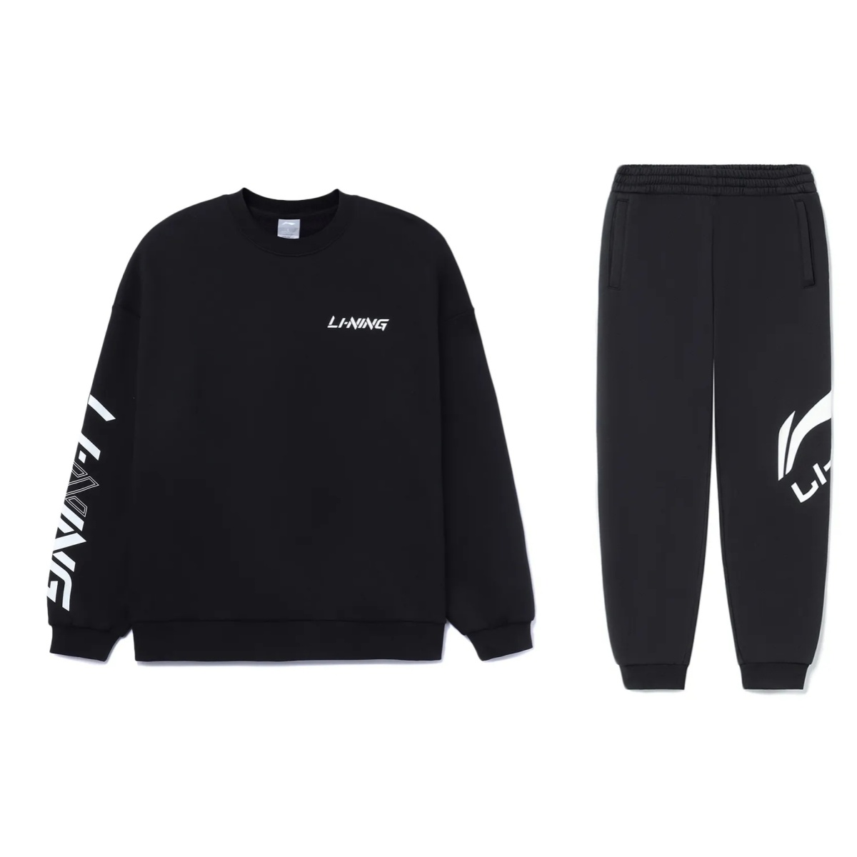 Li Ning Crew Neck Fleece Lined Thermal Long Sleeved Casual Sportswear Men’s Black