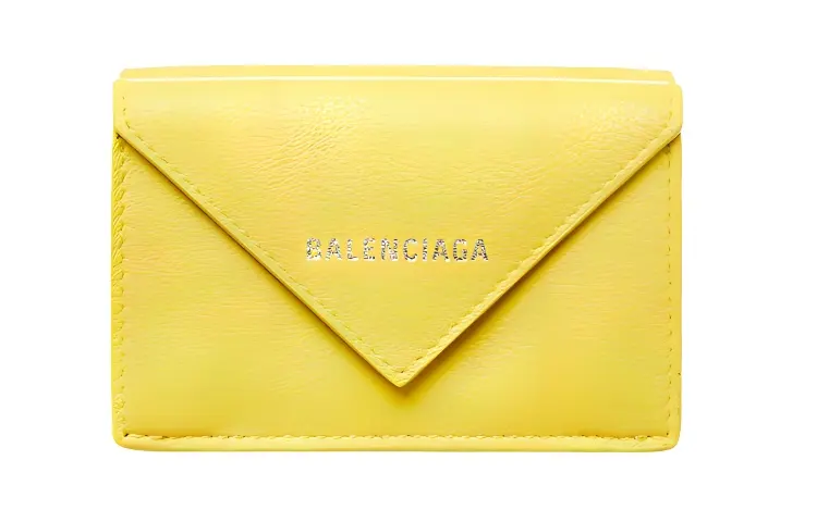 Balenciaga Papier Cow Leather Wallet Mini Women's Bright Yellow