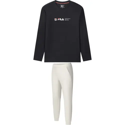 FILA Casual Sportswear Men's Set Legend Blue T Shirt+Beige Pants Crew Neck Moderate