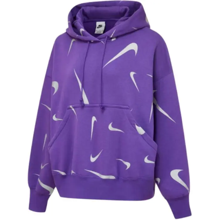 Nike OVERSIZE Fleece Lined Print Hooded Casual Sports Long Sleeved Sweatshirt Women's Zoo Purple/Wolf Gray