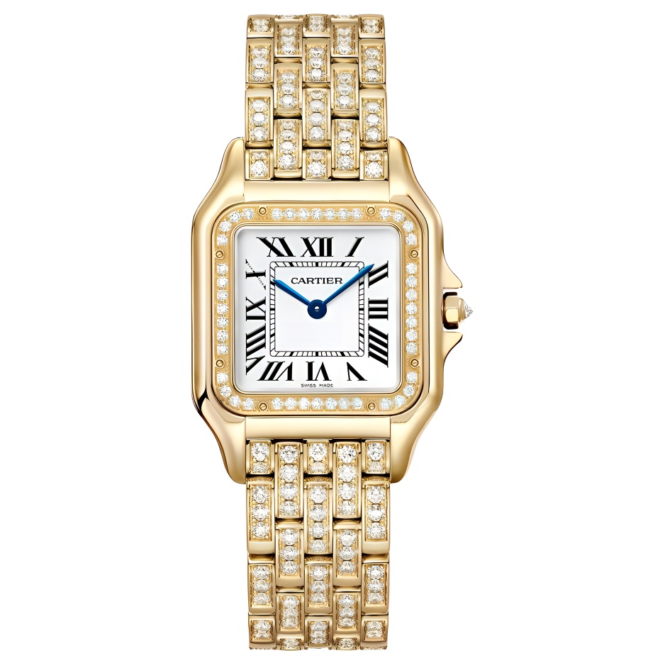 Cartier, quartz waterproof fashionable women's watch, white dial, golden gold watch, watch strap, quartz mechanism, 30meter, simple and elegant design, style, 36, 6.8mm