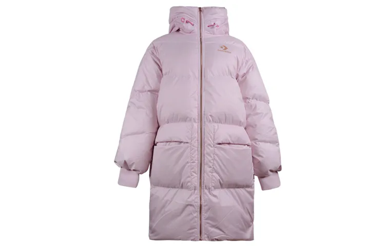 Converse Down Jackets Women's Nude Pink Hooded Moderate Puffer Jacket
