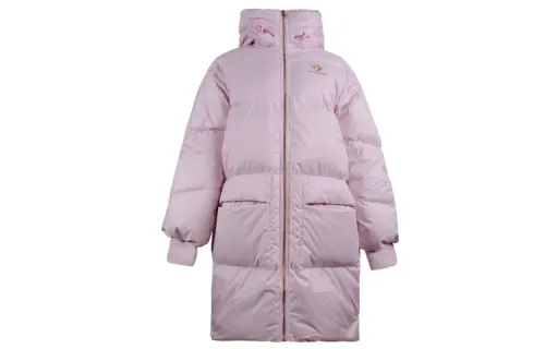 Converse Down Jackets Women's Nude Pink Hooded Moderate Puffer Jacket