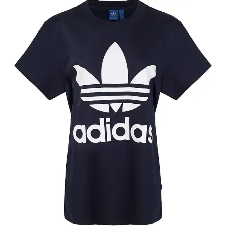 Adidas Originals DIRECTIONALBIG TREFOIL Drop Shoulder Sleeve T Shirt Women's Marine Blue