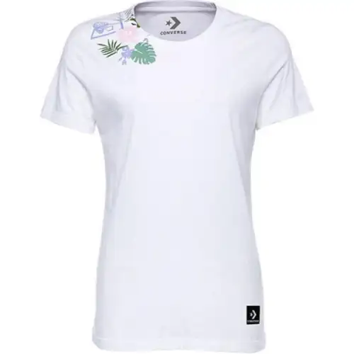 Converse T Shirts Women's White Crew Neck Moderate Straight Fit