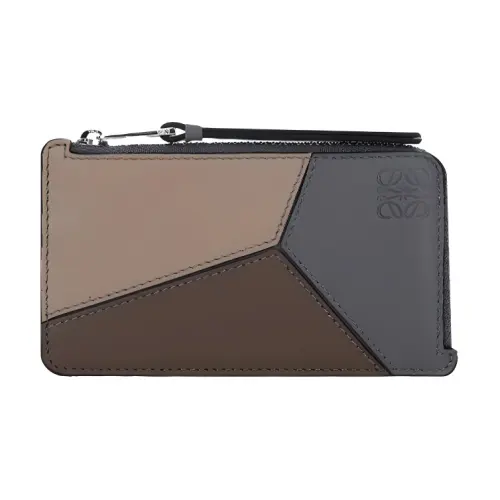 LOEWE Anagram Cow Leather Zip Card Holder Wallet Men's Brown/Gray