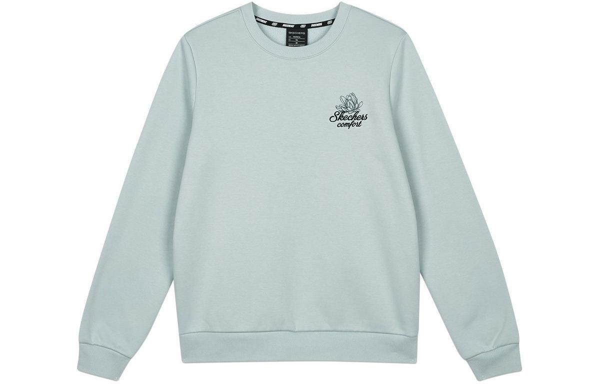Skechers Colorful Letter Crew Neck Pullover Fleece Lined Sweatshirt Women's Pearl Blue