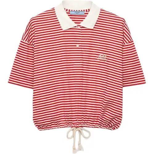 PRADA Polo Shirts Women's Red Polo Collar Moderate Other