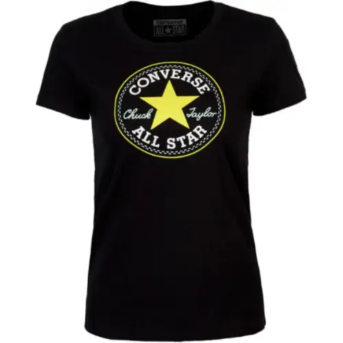 Converse T Shirts Women's Black Crew Neck Moderate Nipped In Waist