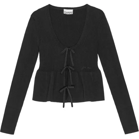 Ganni tie fastening long sleeve cardigan