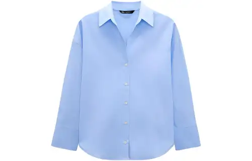 ZARA Solid Color Simple Commuting Long Sleeve Shirt Women's Sky Blue