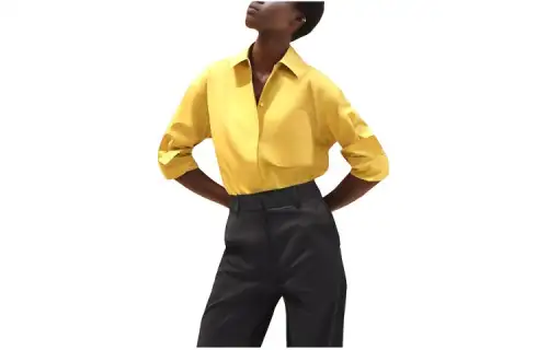HERMES Shirts Women's Yellow Lapel Moderate Other