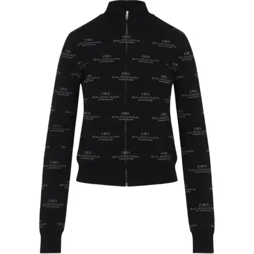 Balenciaga Allover Logo Zipped Knit Cardigan