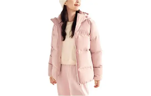 ANTA Life Collection Down Jackets Women's Peach Wine Pink Hooded Non Detachable Moderate Down Jacket