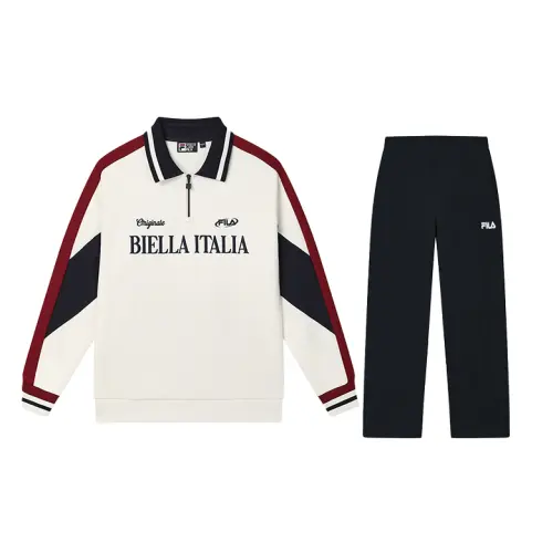 FILA Casual Sportswear Men's Clothing Sets Fresh Milk White Polo Shirt+Jet Black Pants Polo Collar Moderate