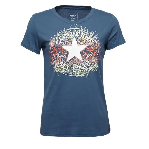 Converse T Shirts Women's Blue Crew Neck Moderate
