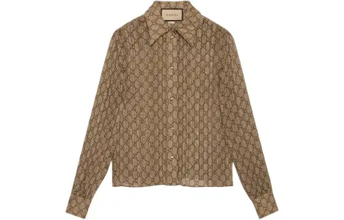 GUCCI Gg Damier Print Silk Shirt