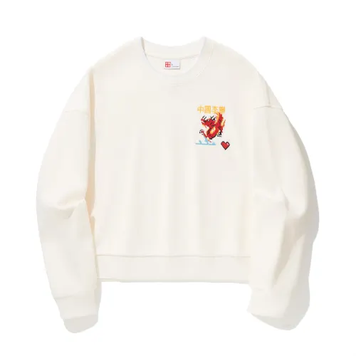 Li Ning Sweatshirts Women's Ecru Crew Neck Moderate Regular