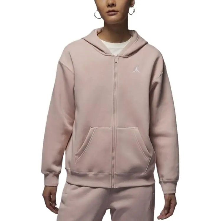 Jordan FW24 Casual Sports Fleece Lined Hooded Zipper Cardigan Sweatshirt Women's Pink