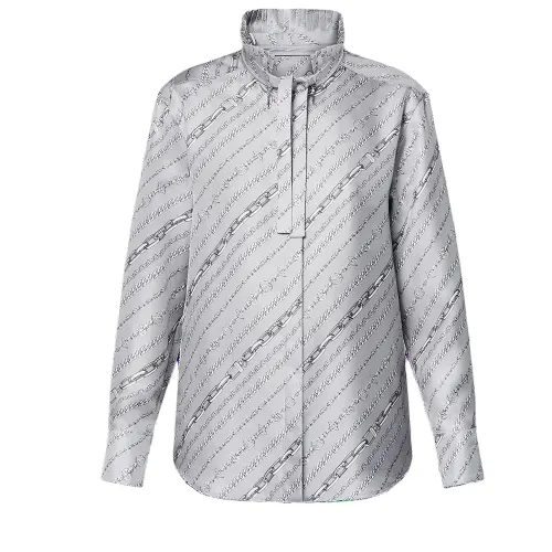 Lv Pleated Collar Chain Print Shirt