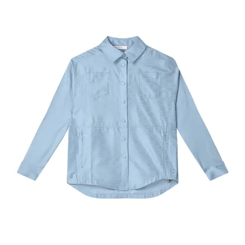 FILA Fila SS24 MILANO series brand LOGO casual outdoor versatile wear-resistant breathable hidden button lapel long-sleeved shirt women's other side blue