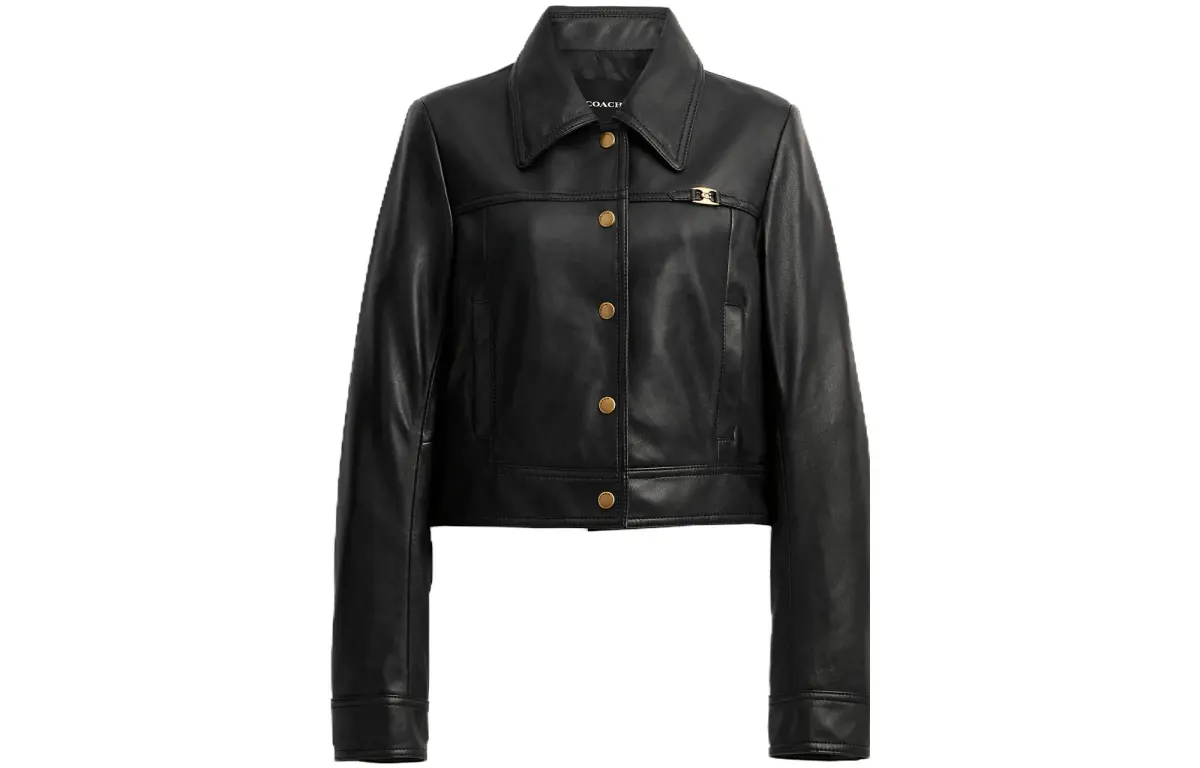 COACH SS23 Leather Jacket Women's Black