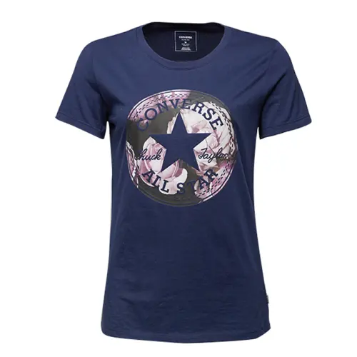 Converse T Shirts Women's Blue Crew Neck Moderate